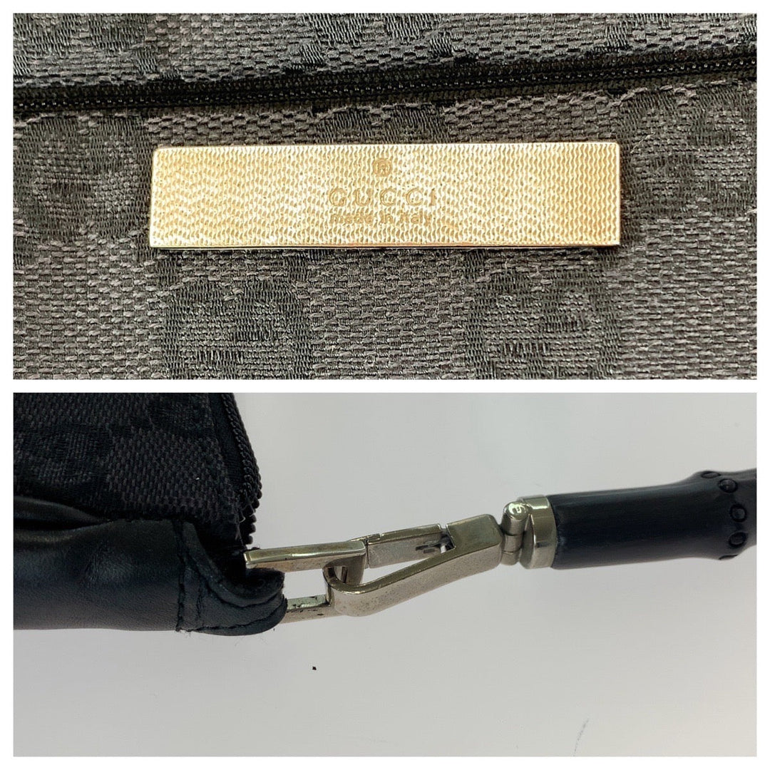 GUCCI Shoulder Bag 001 3865 GG canvas, leather Black Silver Metal Shoulder Bag handbag Bamboo Women Used Authentic