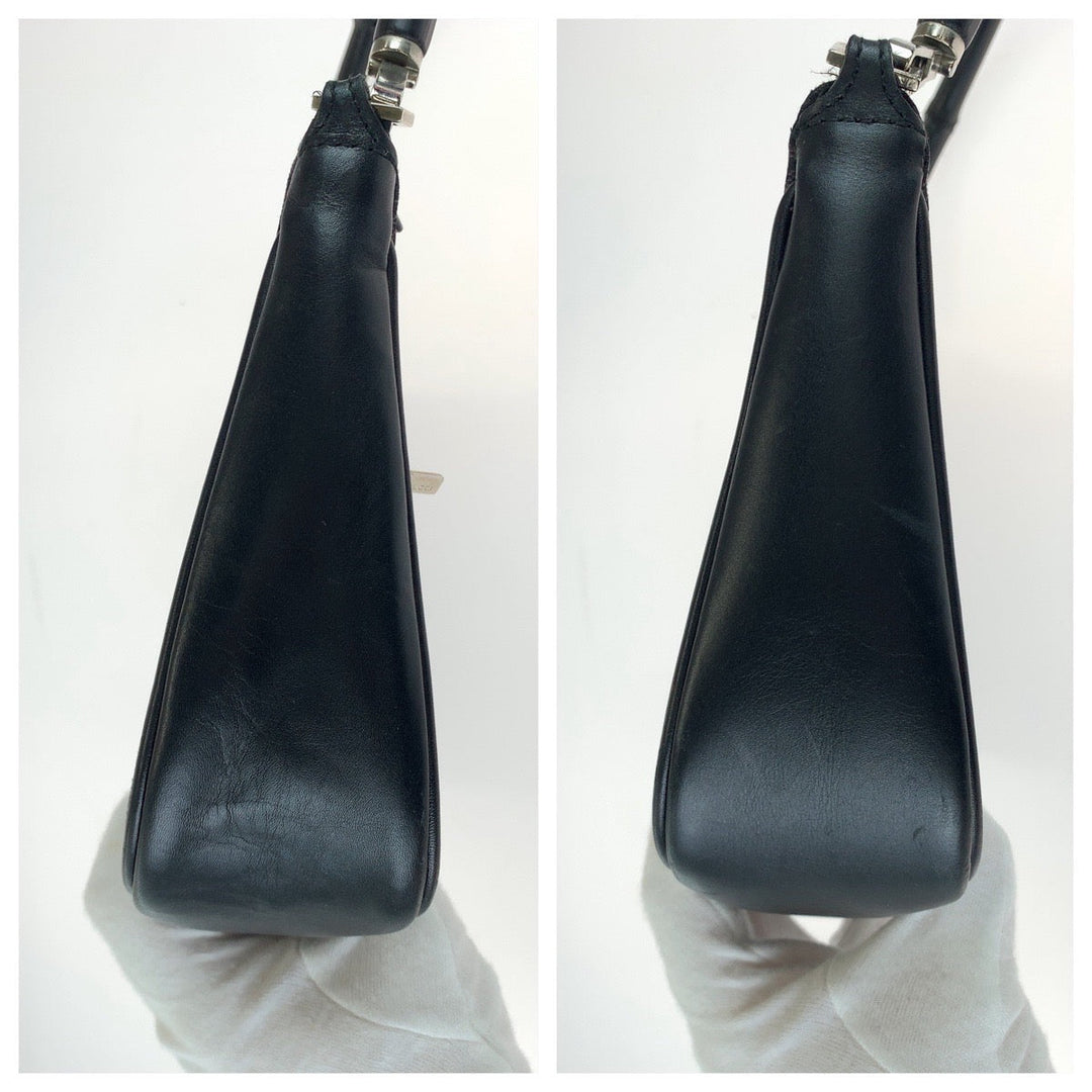 GUCCI Shoulder Bag 001 3865 GG canvas, leather Black Silver Metal Shoulder Bag handbag Bamboo Women Used Authentic