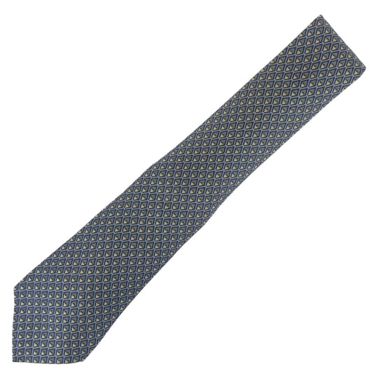 HERMES tie silk Blue white DiamondPattern