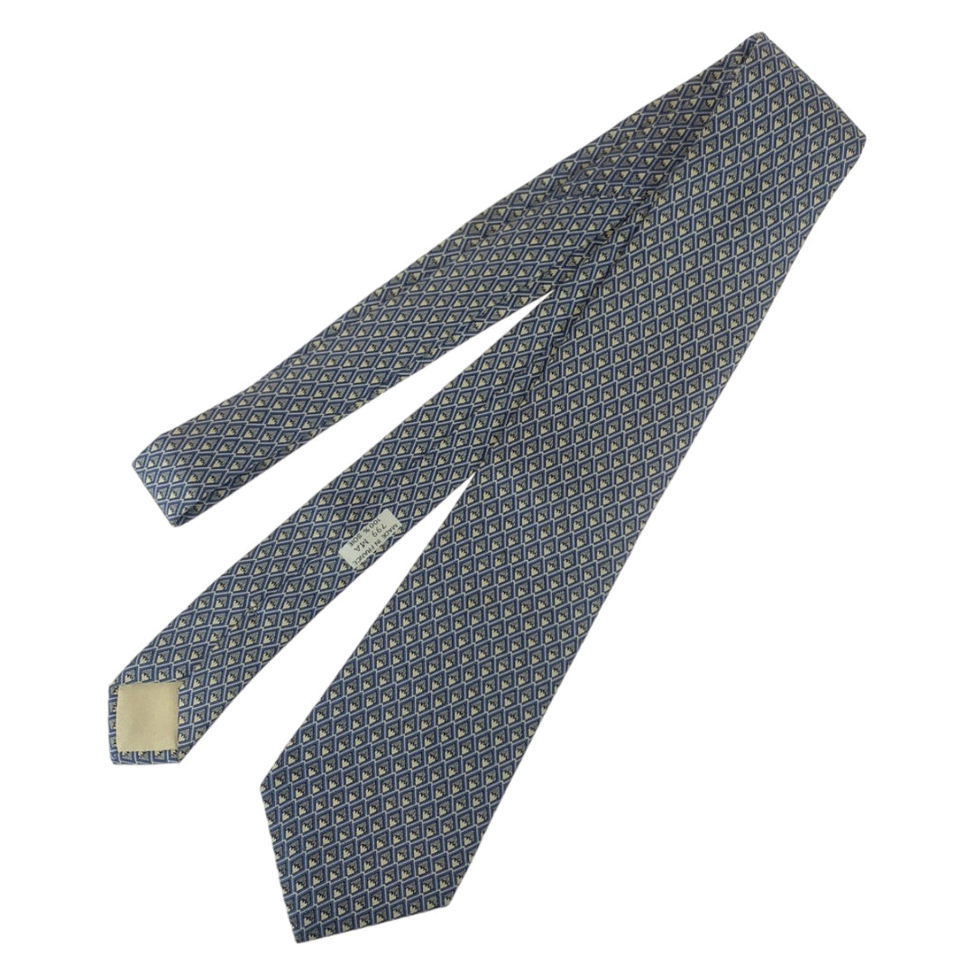 HERMES tie silk Blue white DiamondPattern