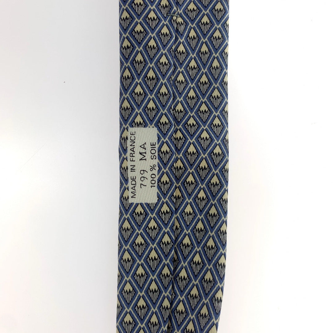 HERMES tie silk Blue white DiamondPattern