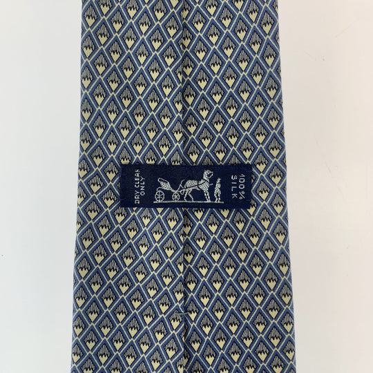 HERMES tie silk Blue white DiamondPattern
