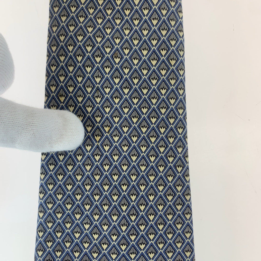 HERMES tie silk Blue white DiamondPattern
