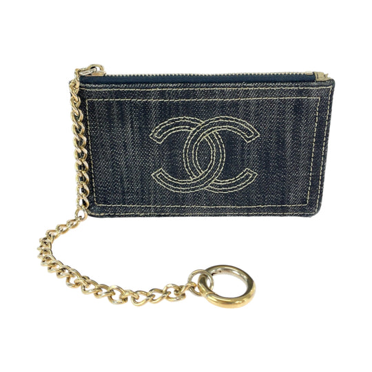 CHANEL Coin case denim Denim blue Sparkling denim COCO Mark