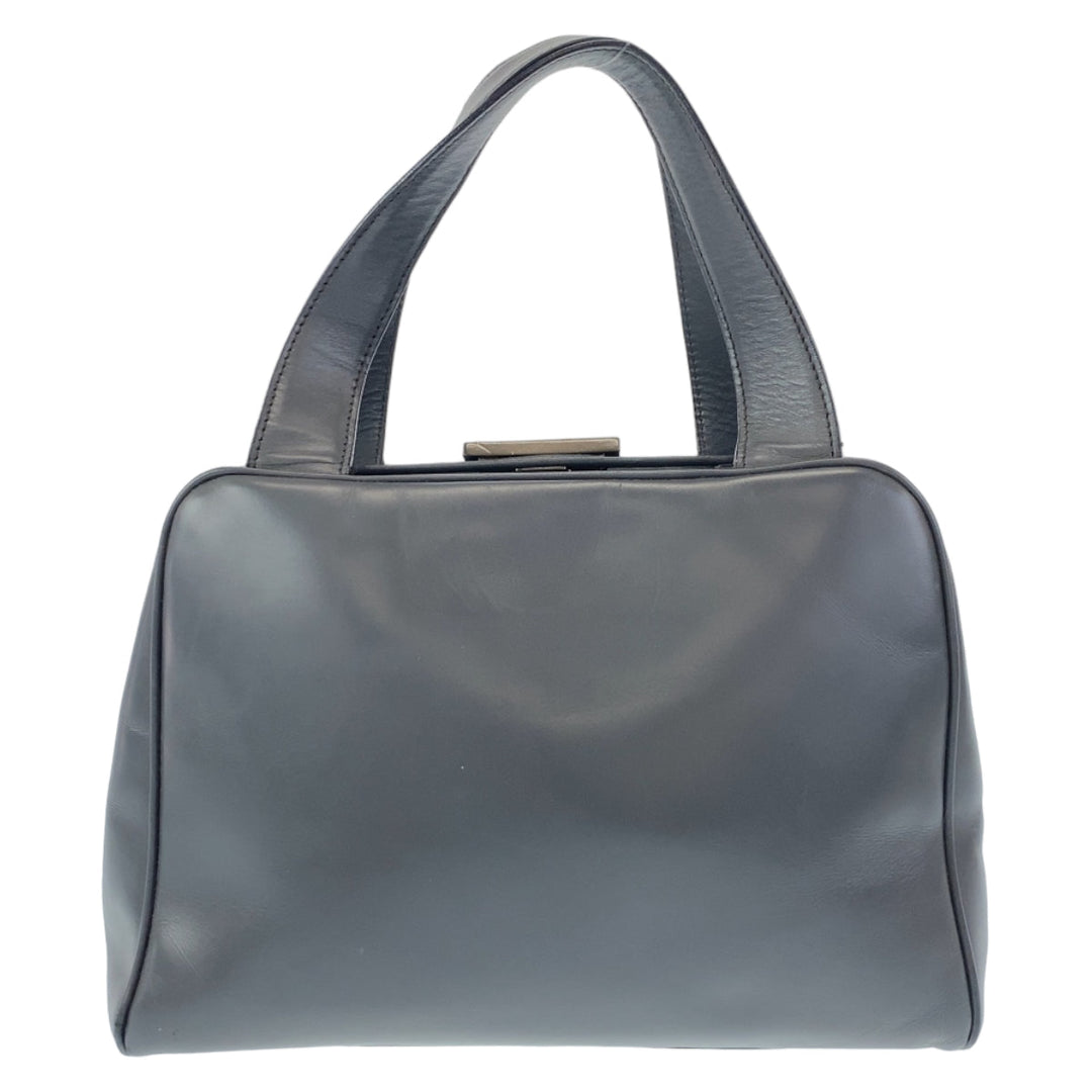 PRADA Handbag leather Gray Gunmetal Handbags, purse, Boston Duffel bag Women Used Authentic
