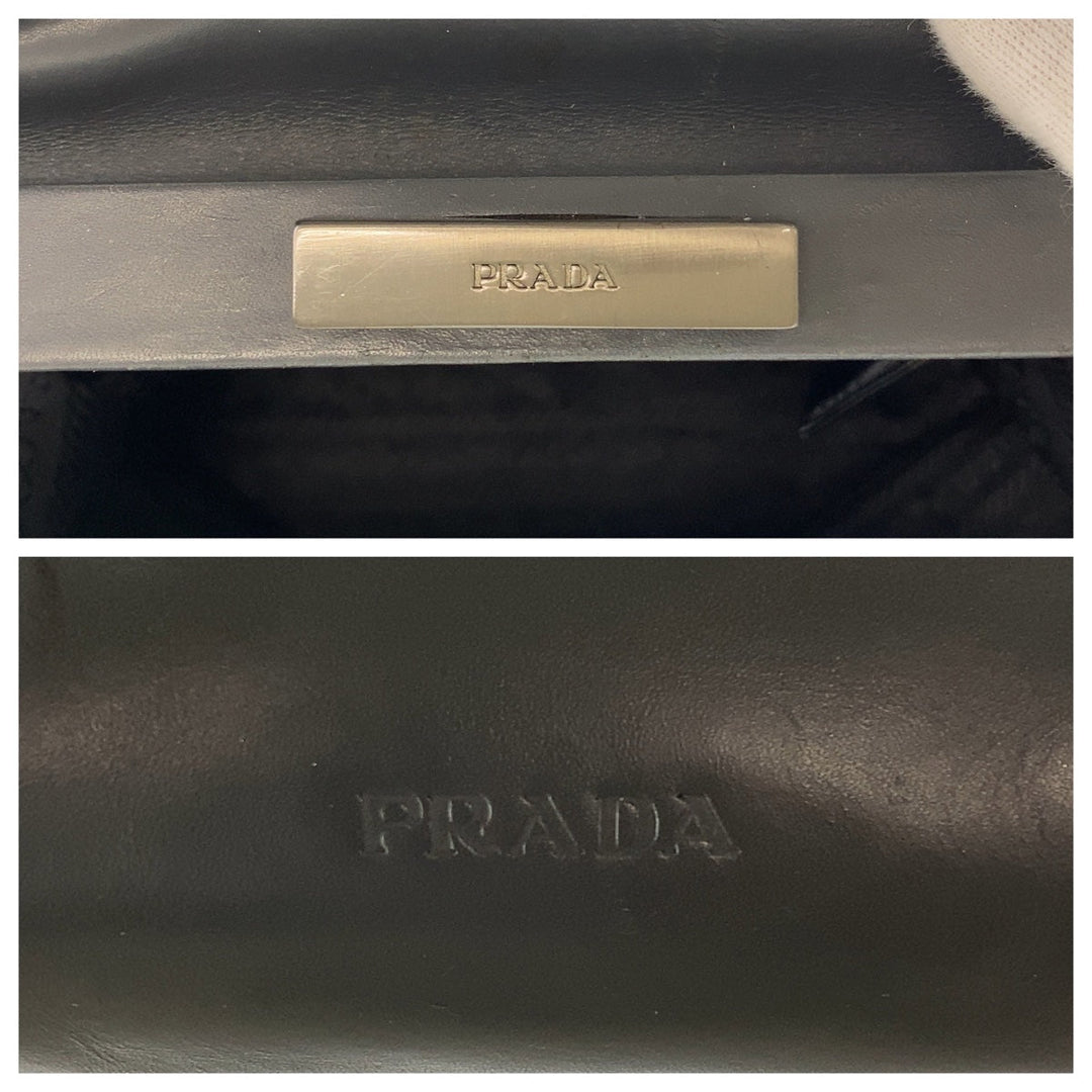 PRADA Handbag leather Gray Gunmetal Handbags, purse, Boston Duffel bag Women Used Authentic