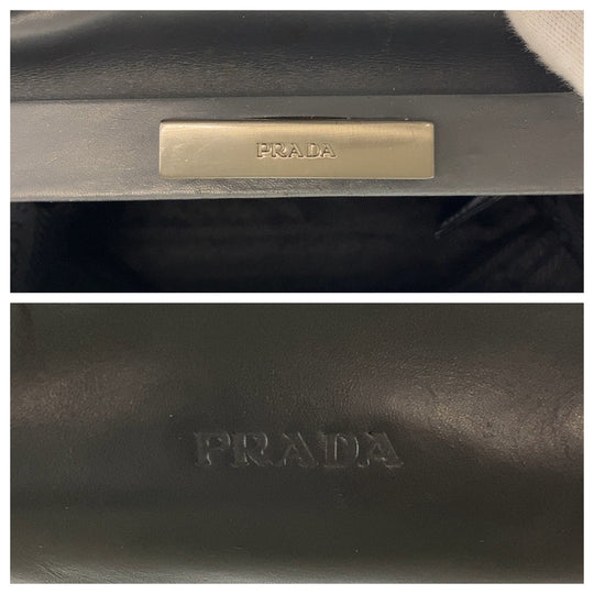 PRADA Handbag leather Gray Gunmetal Handbags, purse, Boston Duffel bag Women Used Authentic