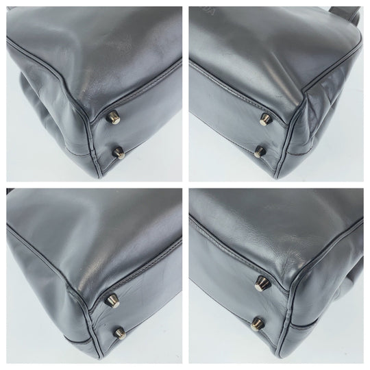 PRADA Handbag leather Gray Gunmetal Handbags, purse, Boston Duffel bag Women Used Authentic