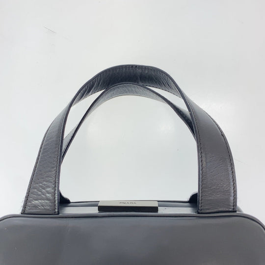 PRADA Handbag leather Gray Gunmetal Handbags, purse, Boston Duffel bag Women Used Authentic