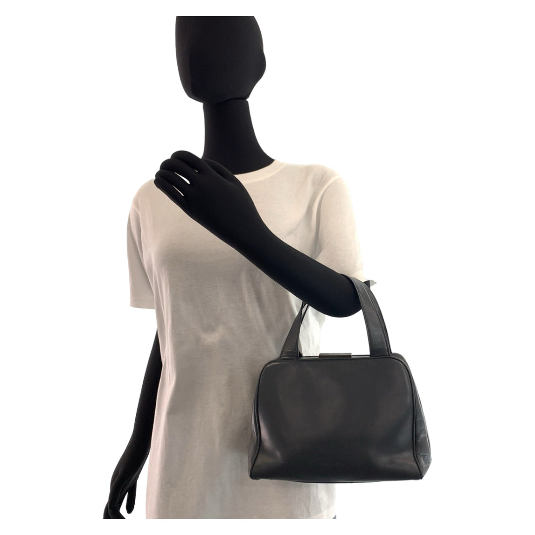 PRADA Handbag leather Gray Gunmetal Handbags, purse, Boston Duffel bag Women Used Authentic