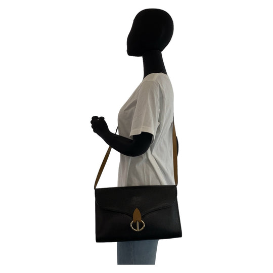 Dior Shoulder Bag leather Black Gold Metal Crossbody Shoulder Bag Pochette Women Used Authentic
