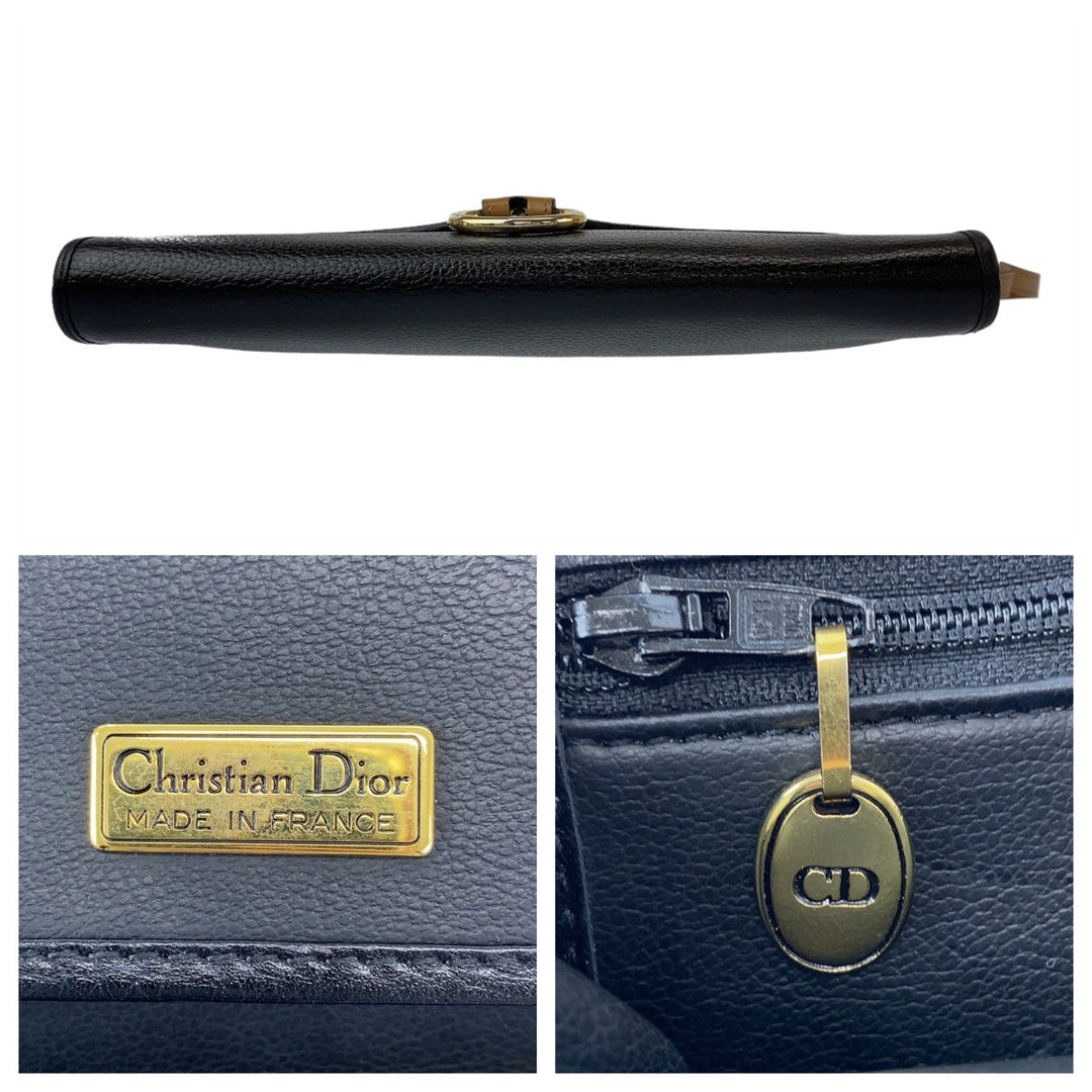 Dior Shoulder Bag leather Black Gold Metal Crossbody Shoulder Bag Pochette Women Used Authentic