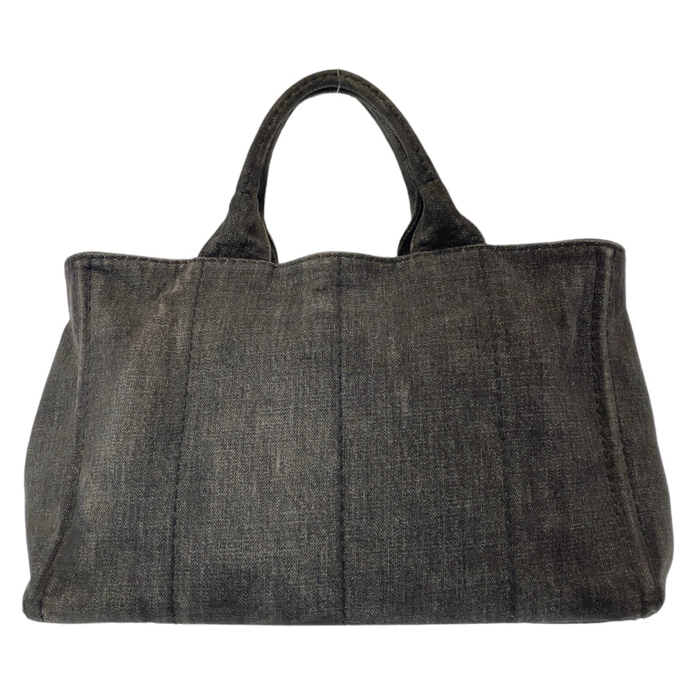PRADA Tote Bag Cotton denim Grey GoldMetal 2way Tote Bag Crossbody Shoulder Bag Canapa Triangle With logo Women Used Authentic
