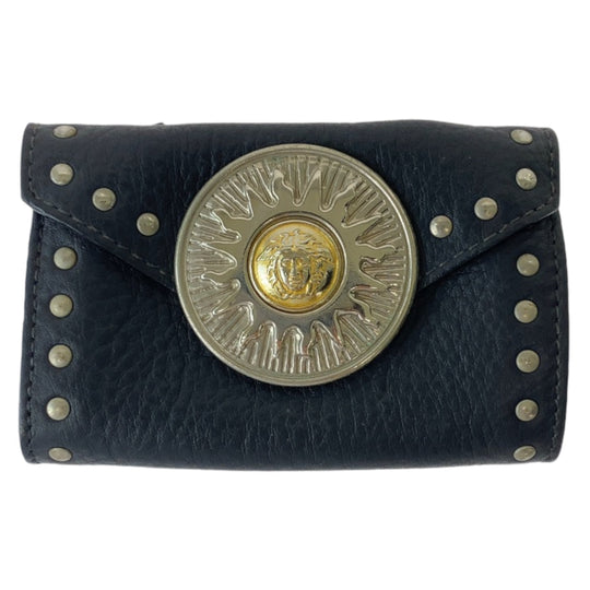 VERSACE Waist bag leather black Waist bag waist pouch Medusa Women Used Authentic
