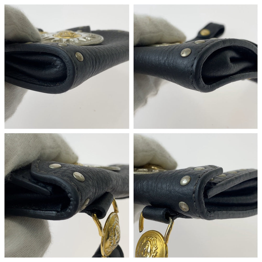 VERSACE Waist bag leather black Waist bag waist pouch Medusa Women Used Authentic