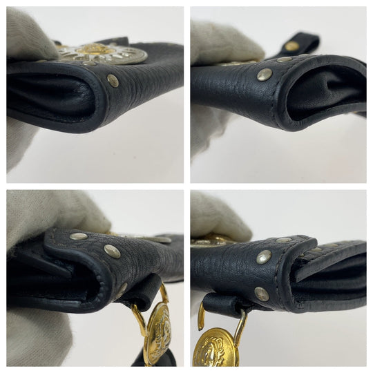 VERSACE Waist bag leather black Waist bag waist pouch Medusa Women Used Authentic