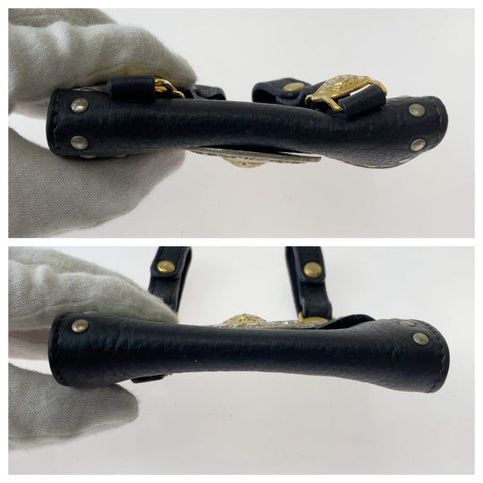 VERSACE Waist bag leather black Waist bag waist pouch Medusa Women Used Authentic