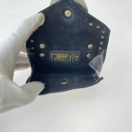 VERSACE Waist bag leather black Waist bag waist pouch Medusa Women Used Authentic