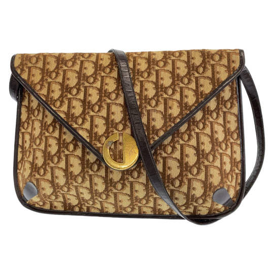 Dior Shoulder Bag Canvas, Leather Brown Gold Metal Shoulder Bag Trotter CD logo Women Used Authentic