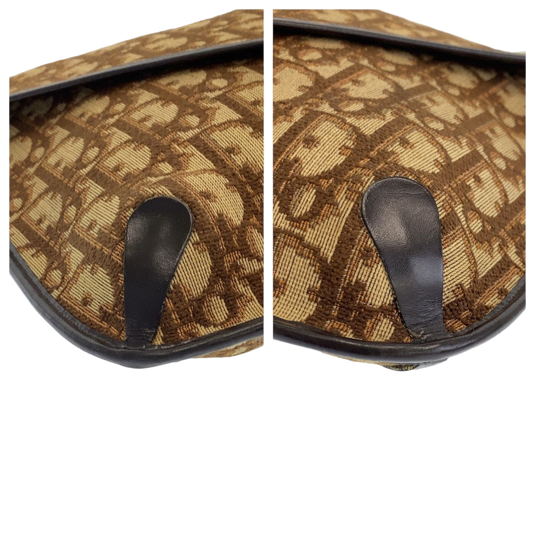 Dior Shoulder Bag Canvas, Leather Brown Gold Metal Shoulder Bag Trotter CD logo Women Used Authentic