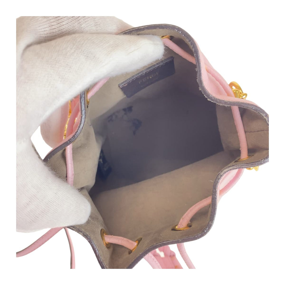 FENDI Shoulder Bag leather Pink Gold Metal Handbag Crossbody Shoulder Bag 2WAY Mini Handbag Montrezor Women Used Authentic