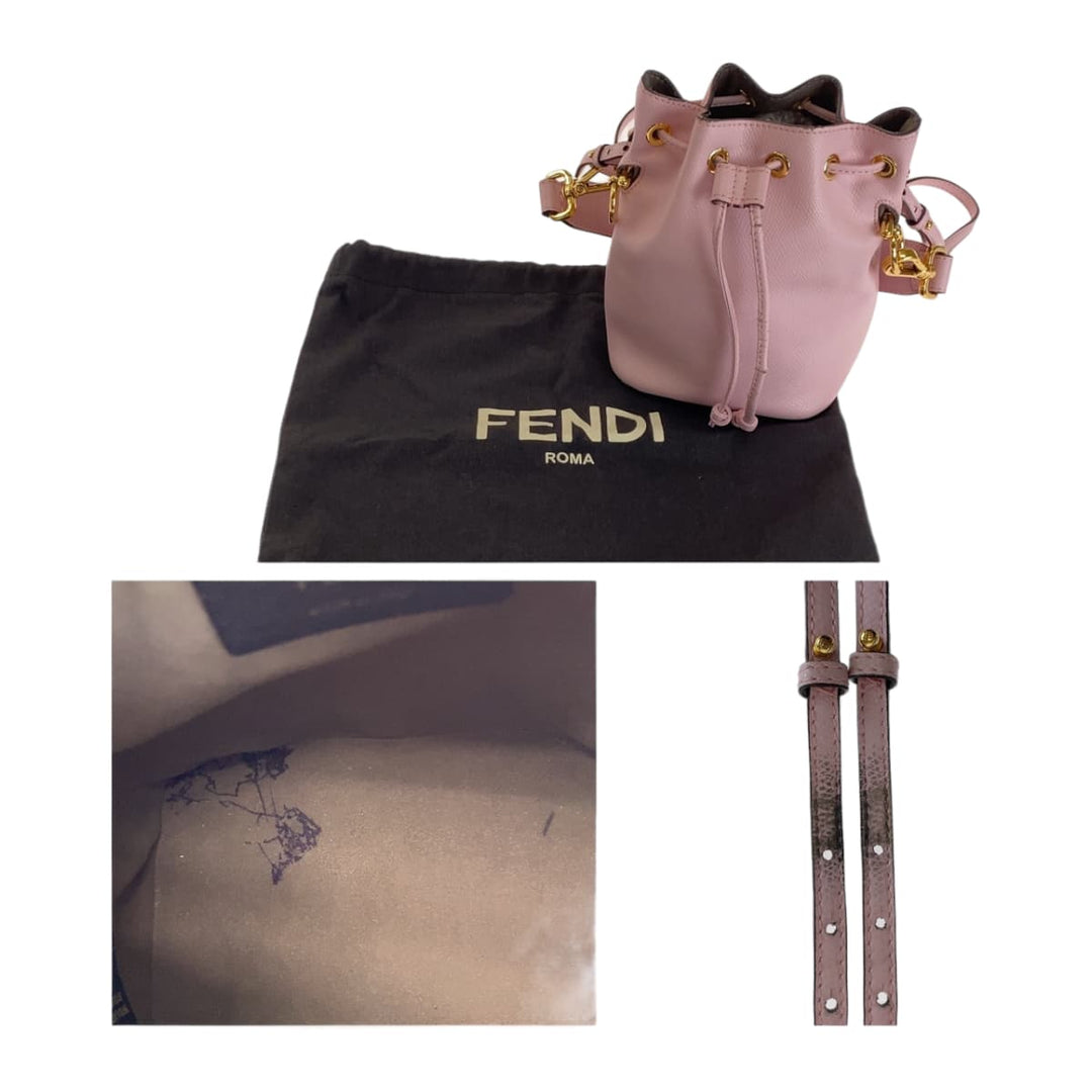 FENDI Shoulder Bag leather Pink Gold Metal Handbag Crossbody Shoulder Bag 2WAY Mini Handbag Montrezor Women Used Authentic