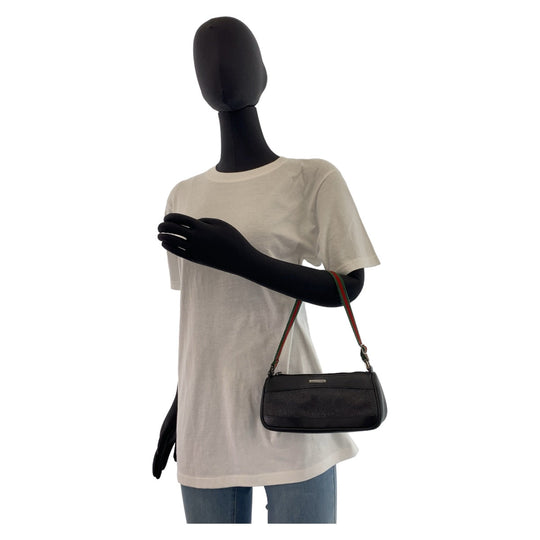 GUCCI Handbag 92320 Canvas, Leather Black Silver Metal Handbag accessory pouch Sherry line Women Used Authentic
