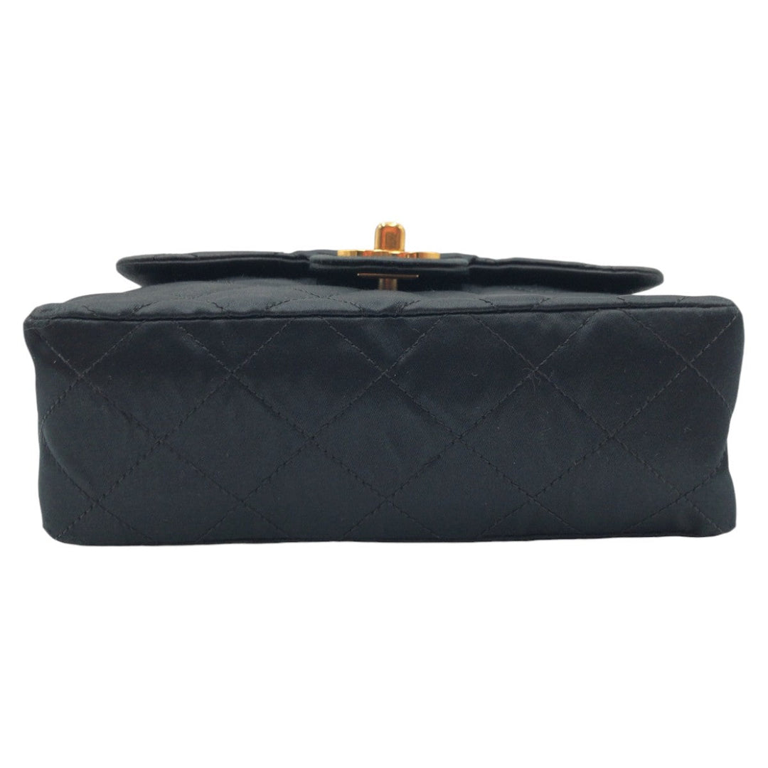 CHANEL Shoulder Bag Satin Black GoldMetal Crossbody Shoulder Bag Mini matrasse COCO Mark Turnlock Women Used Authentic