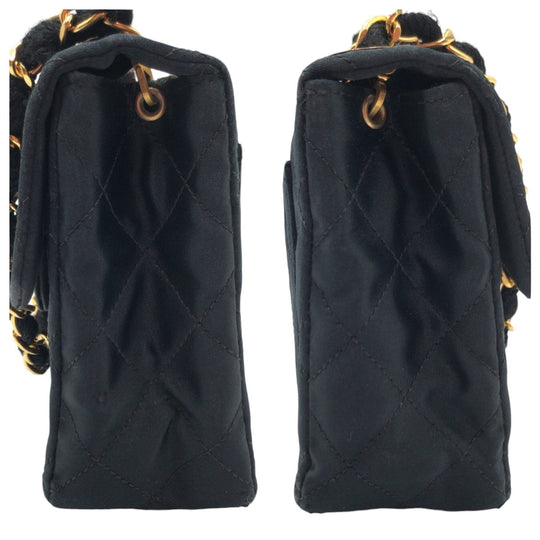 CHANEL Shoulder Bag Satin Black GoldMetal Crossbody Shoulder Bag Mini matrasse COCO Mark Turnlock Women Used Authentic