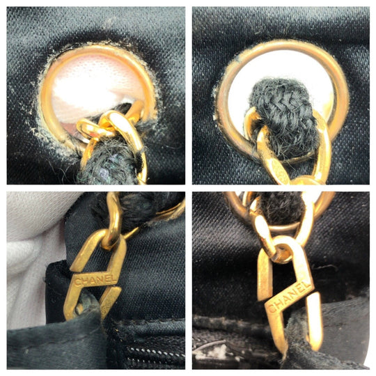 CHANEL Shoulder Bag Satin Black GoldMetal Crossbody Shoulder Bag Mini matrasse COCO Mark Turnlock Women Used Authentic
