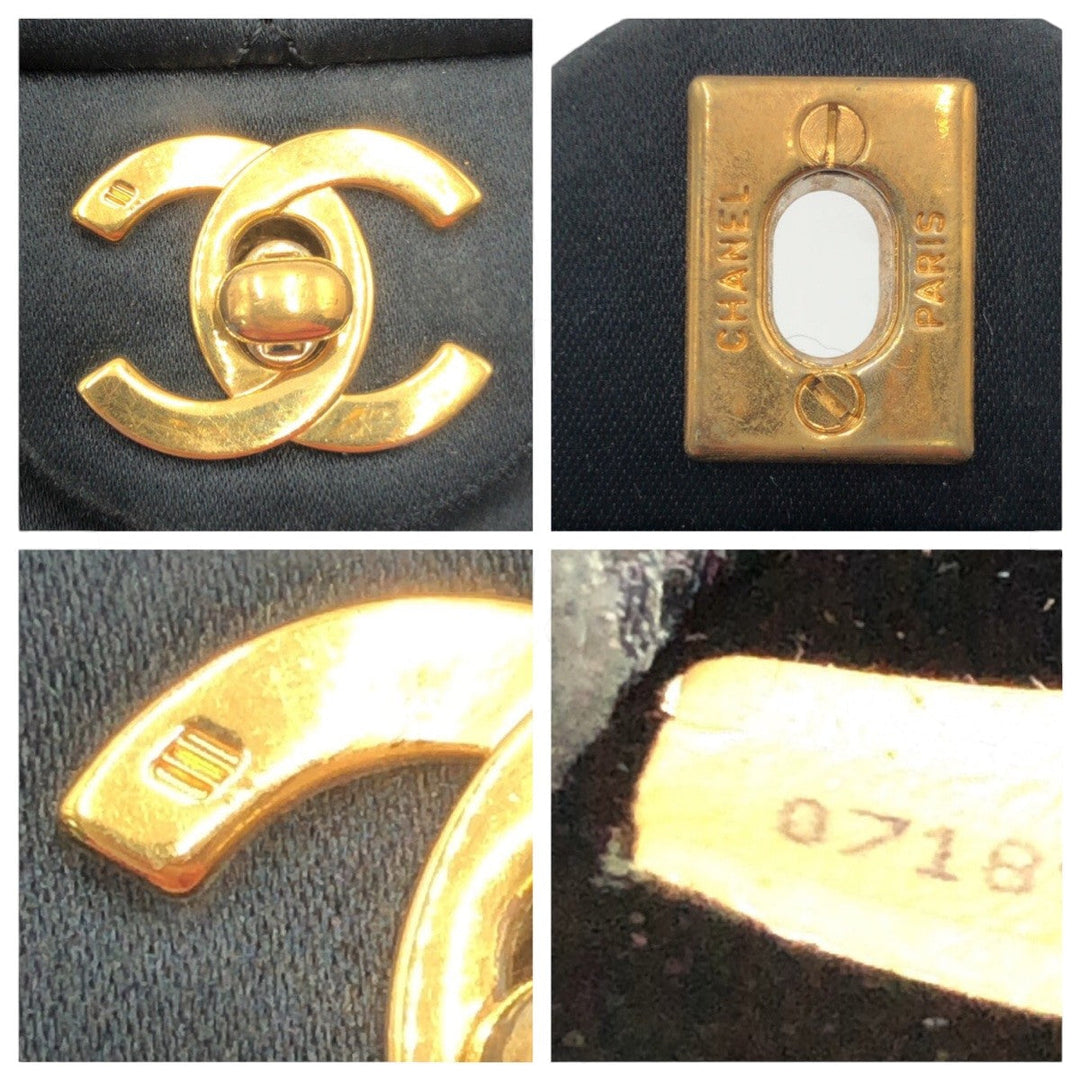 CHANEL Shoulder Bag Satin Black GoldMetal Crossbody Shoulder Bag Mini matrasse COCO Mark Turnlock Women Used Authentic
