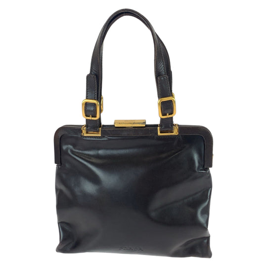 PRADA Handbag B7649 leather Dark Brown Gold Metal Handbags, Purse Tote Bags Women Used Authentic