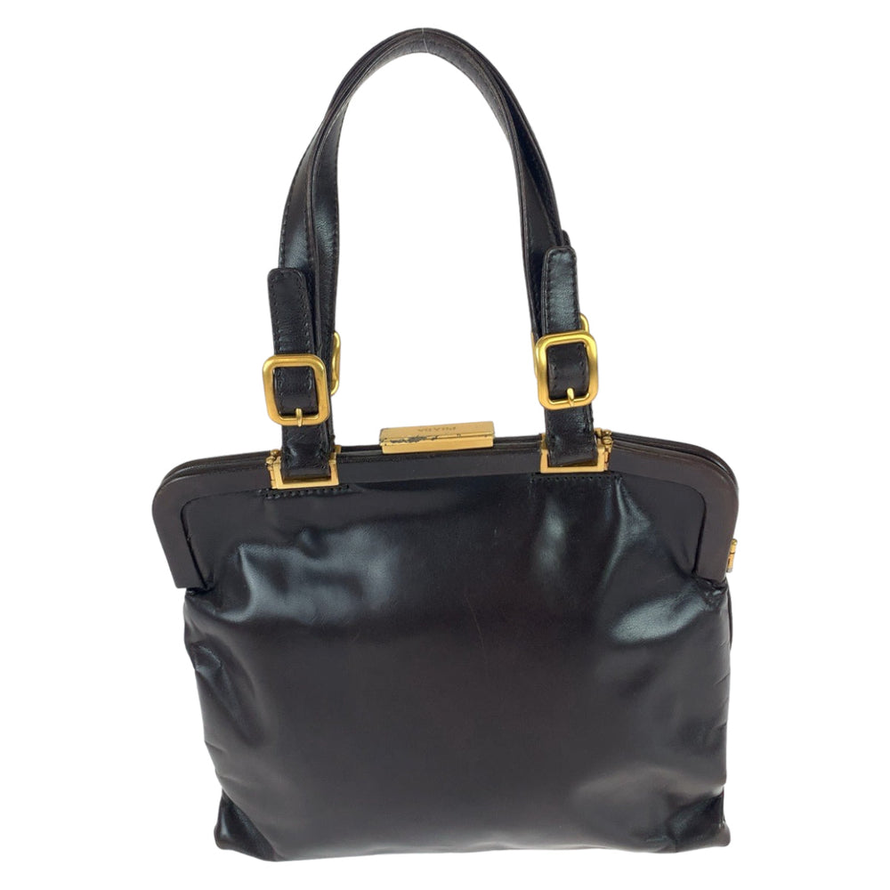 PRADA Handbag B7649 leather Dark Brown Gold Metal Handbags, Purse Tote Bags Women Used Authentic