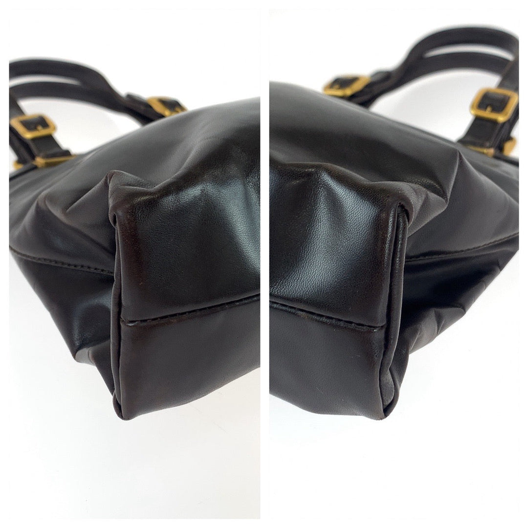 PRADA Handbag B7649 leather Dark Brown Gold Metal Handbags, Purse Tote Bags Women Used Authentic