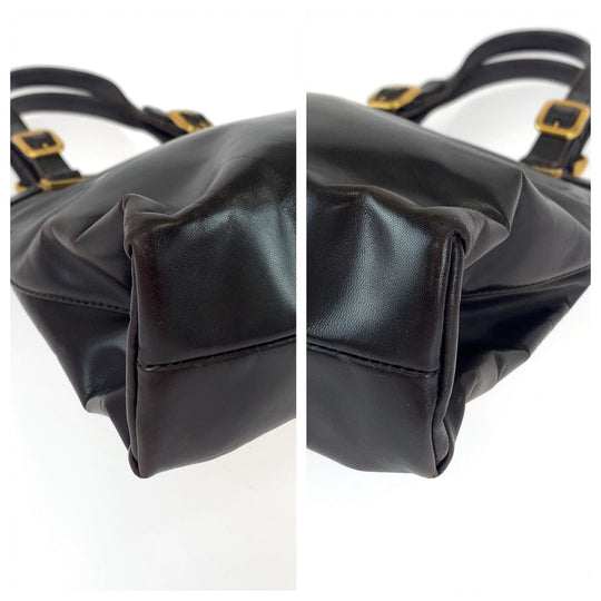 PRADA Handbag B7649 leather Dark Brown Gold Metal Handbags, Purse Tote Bags Women Used Authentic