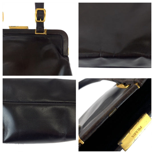 PRADA Handbag B7649 leather Dark Brown Gold Metal Handbags, Purse Tote Bags Women Used Authentic