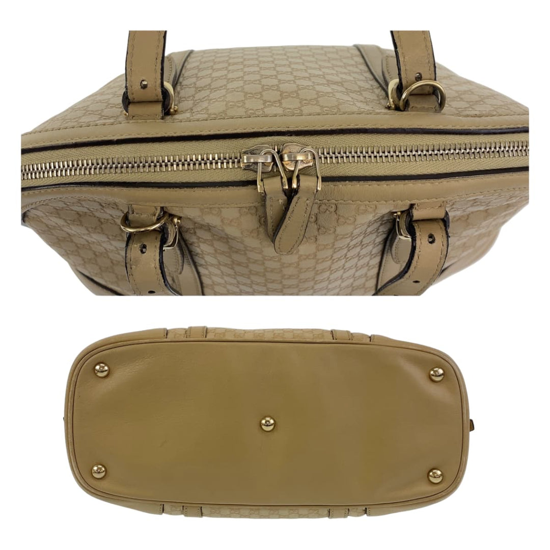 GUCCI Handbag 309617 leather Beige Gold Metal Handbag 2WAY Shoulder Bag Micro Guccisima Women Used Authentic