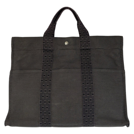 HERMES Tote Bag canvas Grey SilverMetal Tote Bag Handbag A4 storage Unisex Her Line MM mens Used Authentic