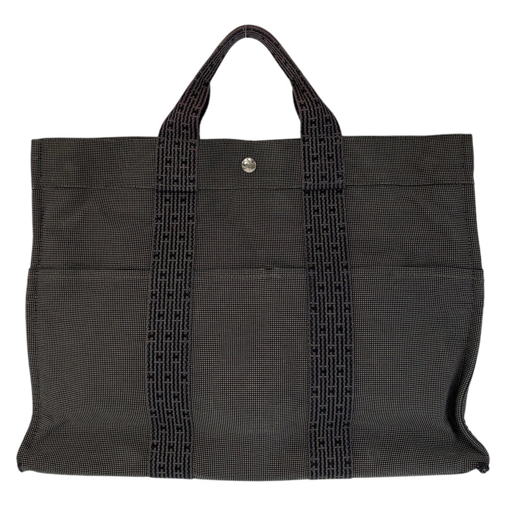 HERMES Tote Bag canvas Grey SilverMetal Tote Bag Handbag A4 storage Unisex Her Line MM mens Used Authentic