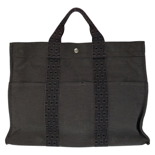 HERMES Tote Bag canvas Grey SilverMetal Tote Bag Handbag A4 storage Unisex Her Line MM mens Used Authentic