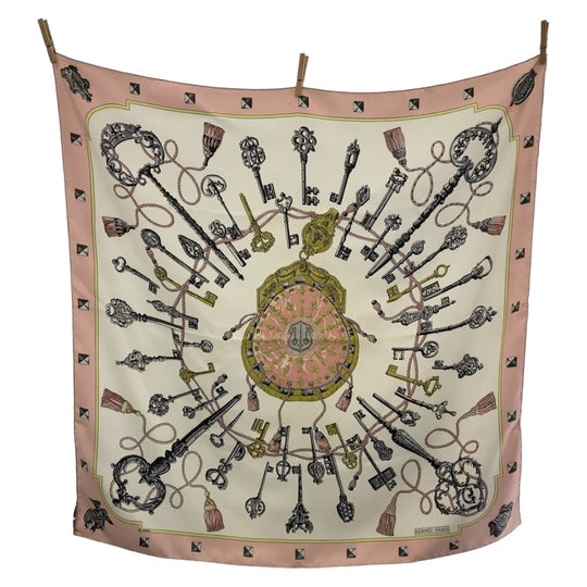HERMES scarf silk Pink multicolor Carre90 Women Used Authentic