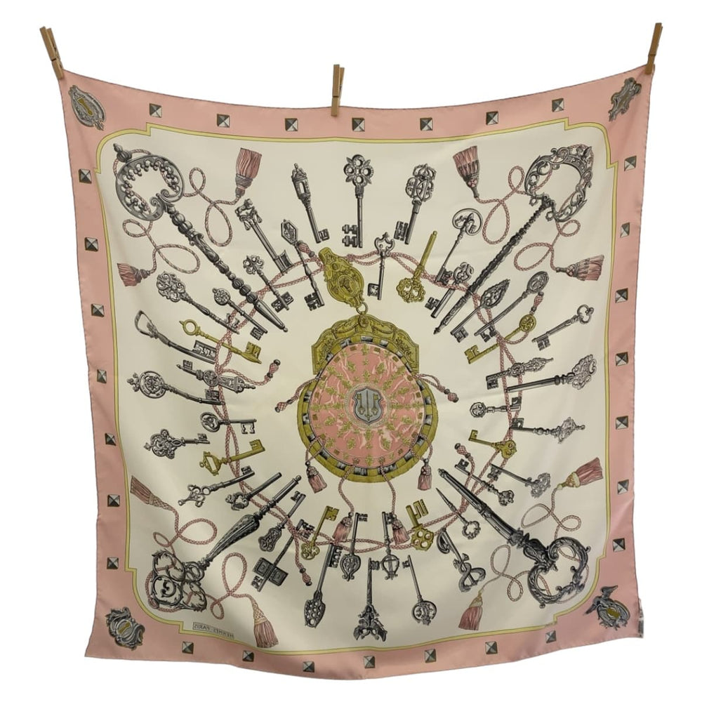 HERMES scarf silk Pink multicolor Carre90 Women Used Authentic