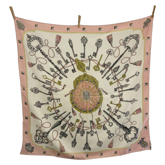 HERMES scarf silk Pink multicolor Carre90 Women Used Authentic