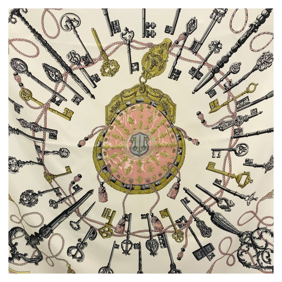 HERMES scarf silk Pink multicolor Carre90 Women Used Authentic