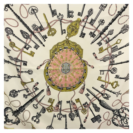 HERMES scarf silk Pink multicolor Carre90 Women Used Authentic