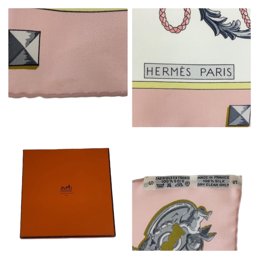 HERMES scarf silk Pink multicolor Carre90 Women Used Authentic