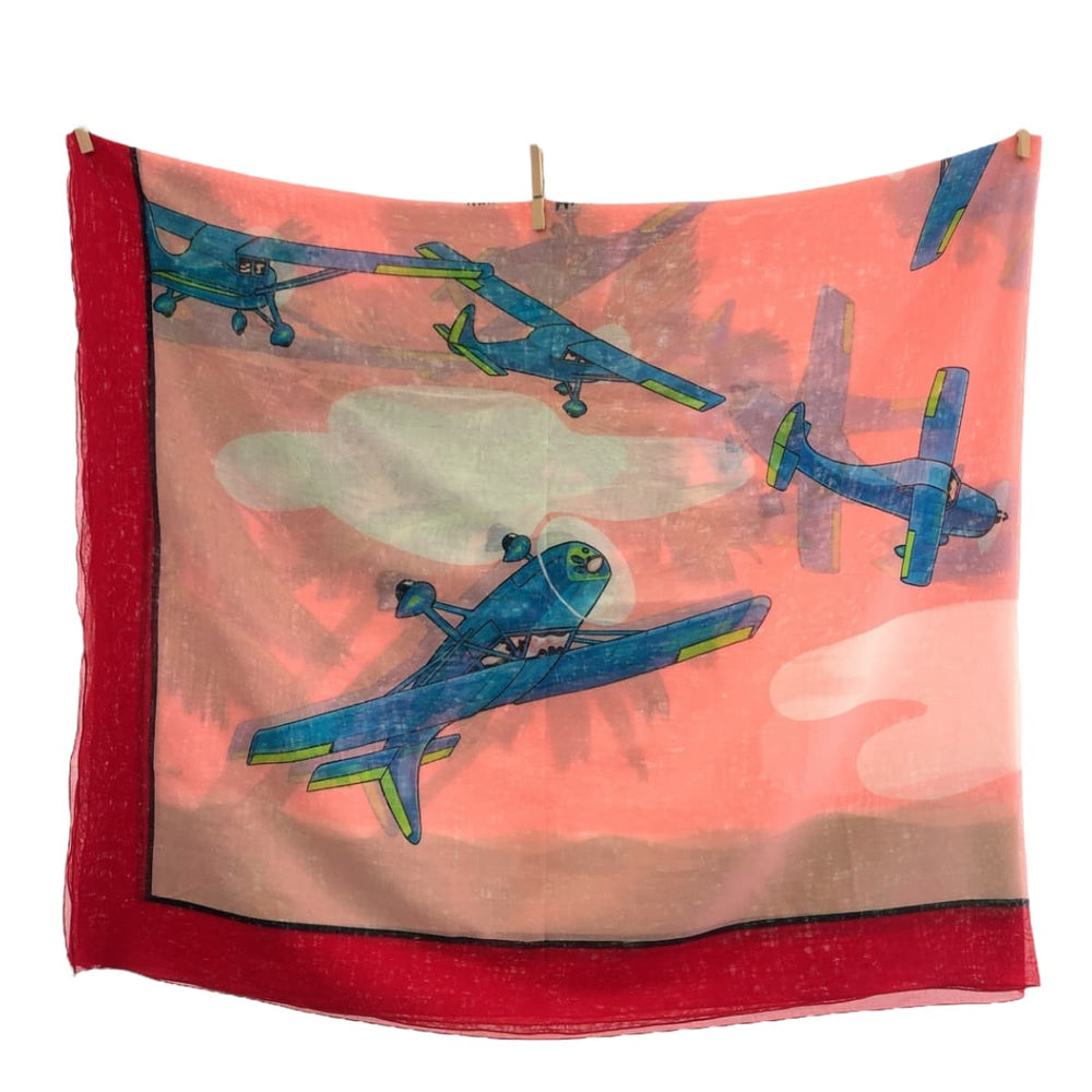 HERMES towel cotton Pink Green Red Blue Towel Pareo Pareo helicopter Women Used Authentic