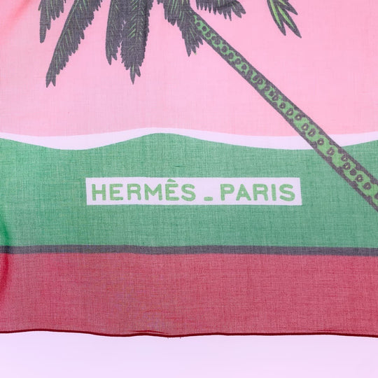 HERMES towel cotton Pink Green Red Blue Towel Pareo Pareo helicopter Women Used Authentic