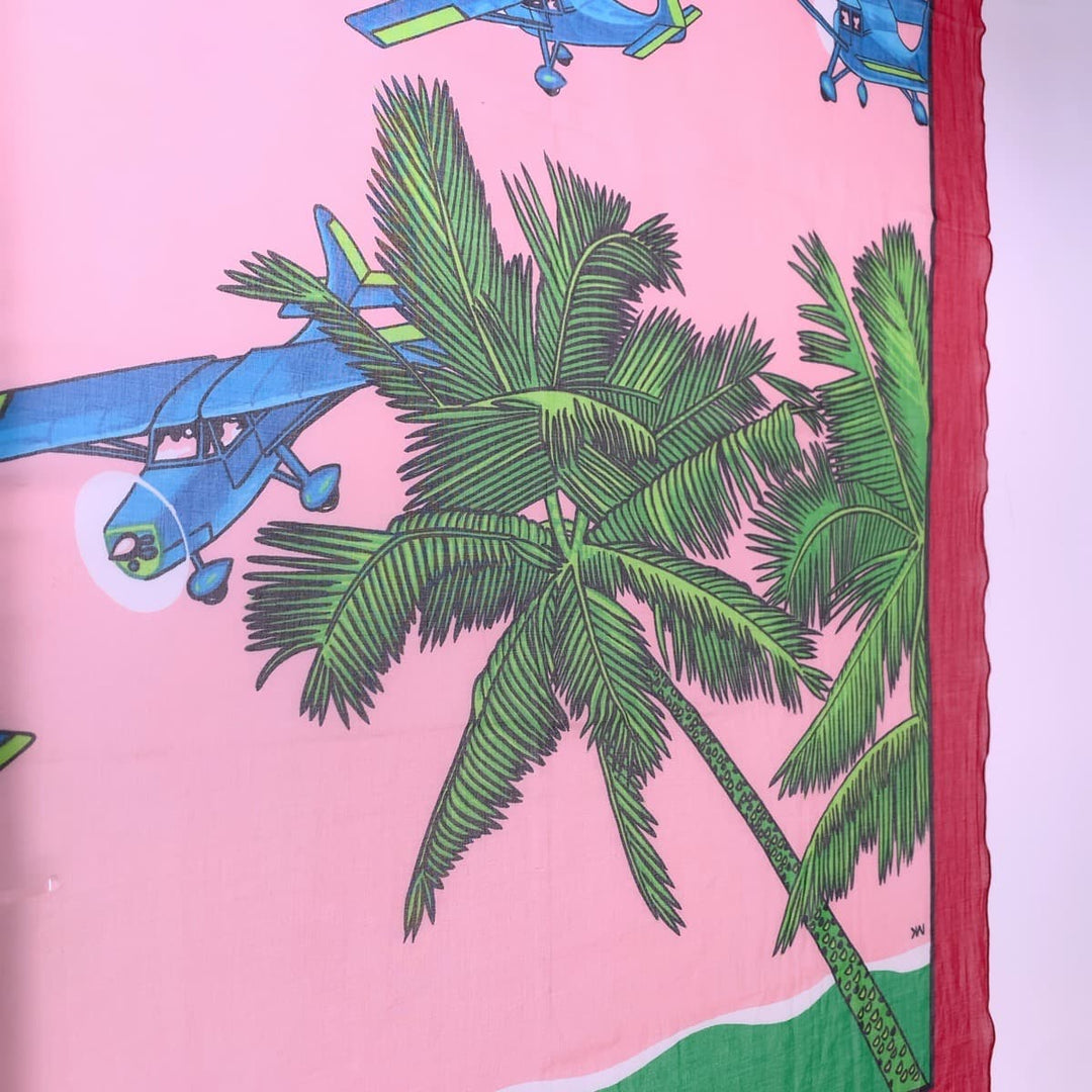 HERMES towel cotton Pink Green Red Blue Towel Pareo Pareo helicopter Women Used Authentic