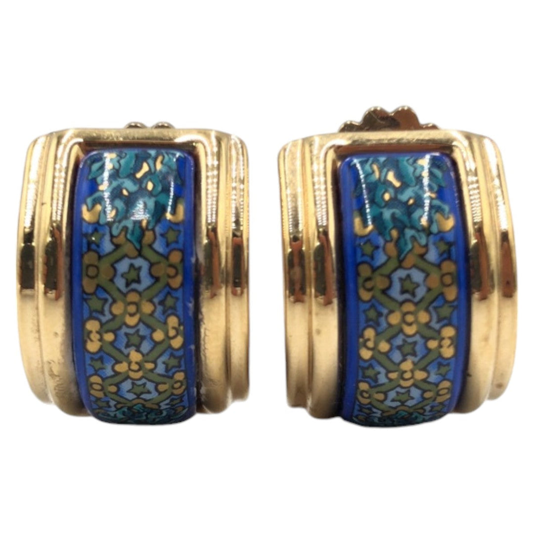HERMES Earring metal Gold blue Earring Emile Women Used Authentic